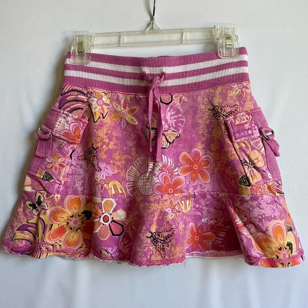 The Children's Place Girls Skirt Skort Size 6X/7 Ruffle Butterflies Flowers Pink